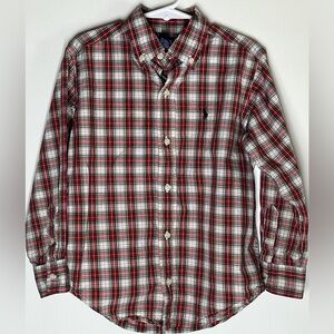 Ralph Lauren Red and Green Plaid Kids Button Down Shirt 5 & Old Navy Sweater 5T